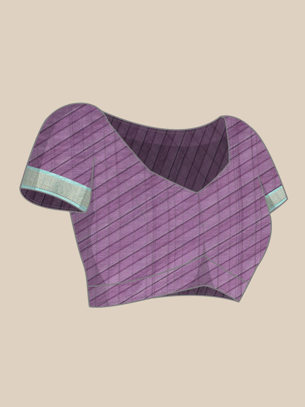Purple Tusser Silk Digital Print Striped Saree with Unstitched Blouse - Hiral Fashion