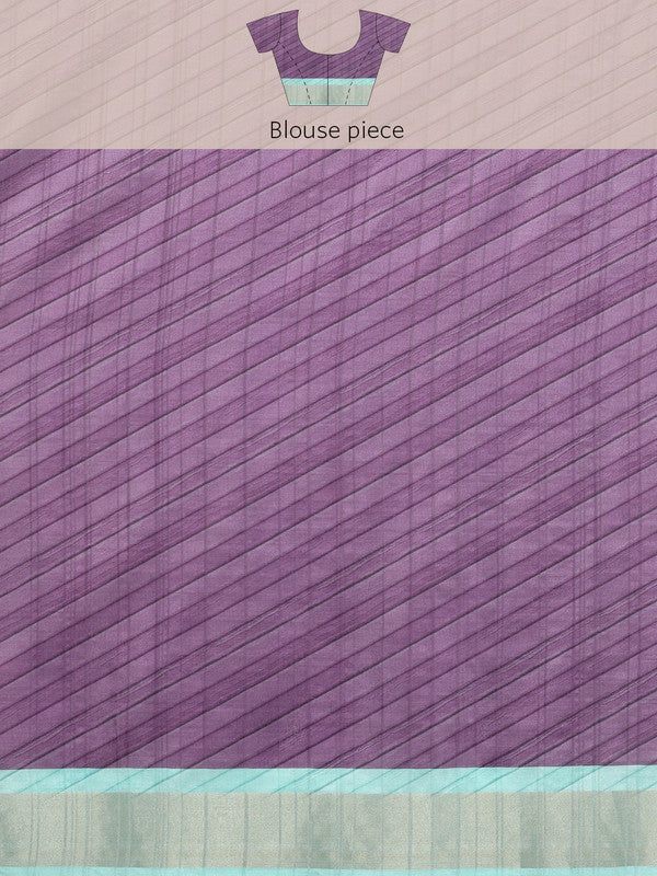 Purple Tusser Silk Digital Print Striped Saree with Unstitched Blouse - Hiral Fashion