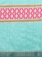 Turquoise Tusser Silk Digital Print Striped Saree with Unstitched Blouse - Hiral Fashion