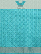 Turquoise Tusser Silk Digital Print Striped Saree with Unstitched Blouse - Hiral Fashion