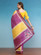 Yellow Tusser Silk Digital Print Solid Saree with Unstitched Blouse - Hiral Fashion