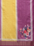 Yellow Tusser Silk Digital Print Solid Saree with Unstitched Blouse - Hiral Fashion