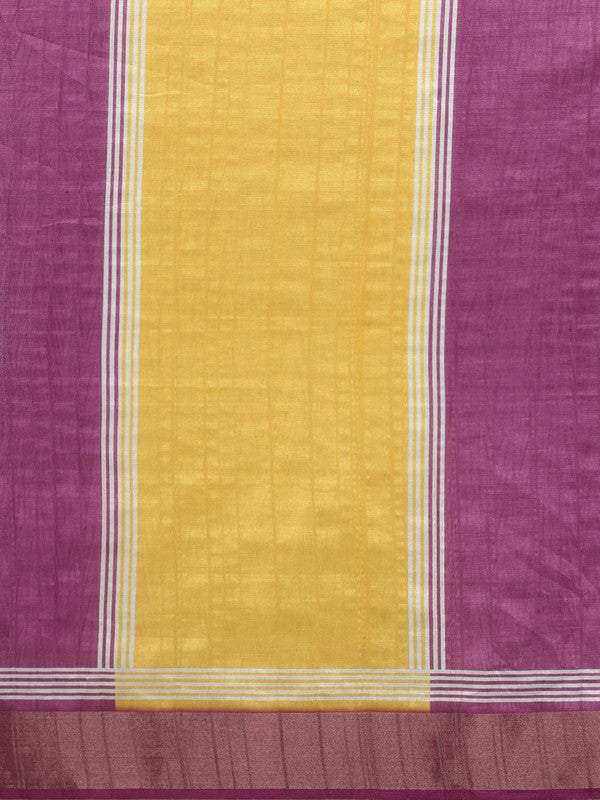 Yellow Tusser Silk Digital Print Solid Saree with Unstitched Blouse - Hiral Fashion