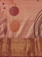 Peach Tusser Silk Digital Print Striped Saree with Unstitched Blouse - Hiral Fashion