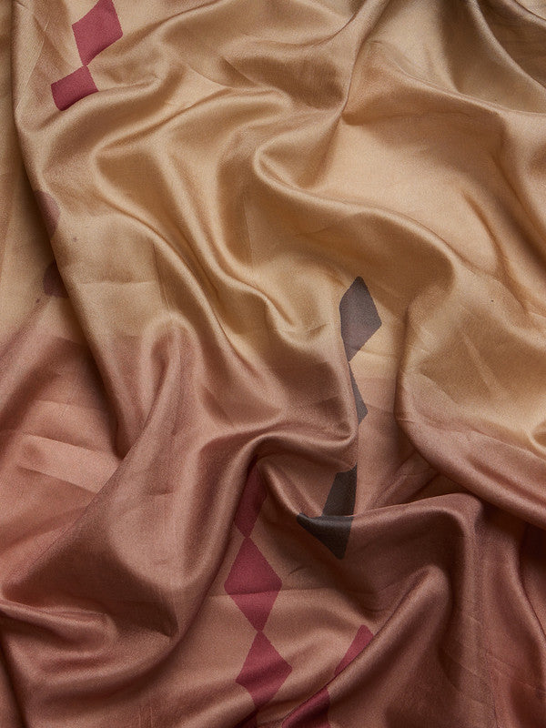 Peach Tusser Silk Digital Print Striped Saree with Unstitched Blouse - Hiral Fashion