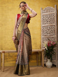 Multicolor Tusser Silk Digital Print Striped Saree with Unstitched Blouse - Hiral Fashion