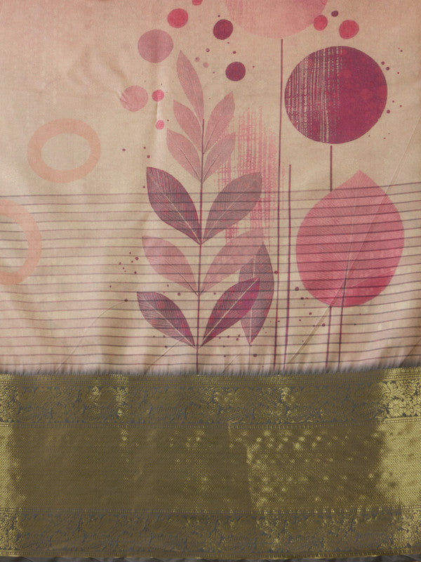 Multicolor Tusser Silk Digital Print Striped Saree with Unstitched Blouse - Hiral Fashion
