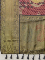 Multicolor Tusser Silk Digital Print Striped Saree with Unstitched Blouse - Hiral Fashion