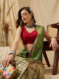 Multicolor Tusser Silk Digital Print Striped Saree with Unstitched Blouse - Hiral Fashion