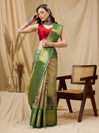 Multicolor Tusser Silk Digital Print Striped Saree with Unstitched Blouse - Hiral Fashion