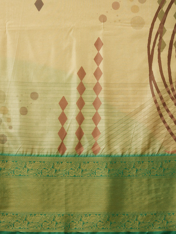 Multicolor Tusser Silk Digital Print Striped Saree with Unstitched Blouse - Hiral Fashion