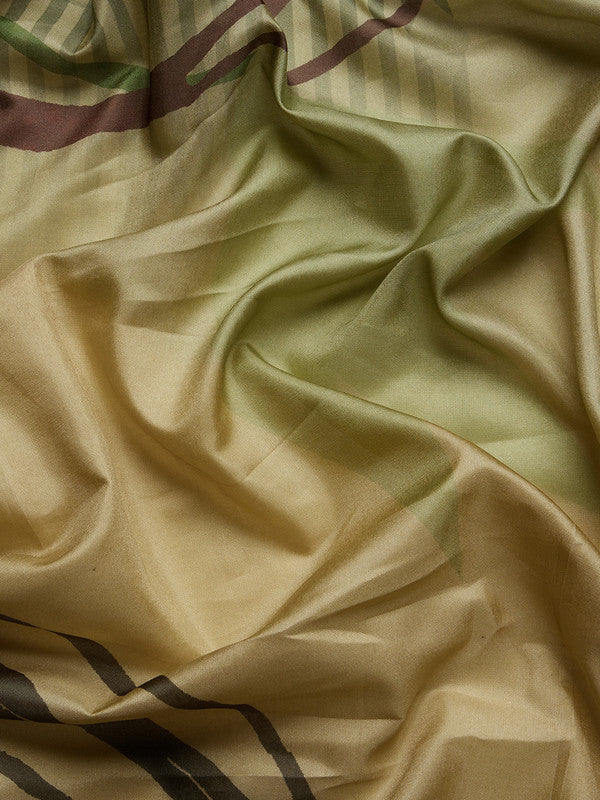 Multicolor Tusser Silk Digital Print Striped Saree with Unstitched Blouse - Hiral Fashion