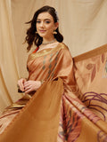 Multicolor Tusser Silk Digital Print Striped Saree with Unstitched Blouse - Hiral Fashion