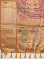Multicolor Tusser Silk Digital Print Striped Saree with Unstitched Blouse - Hiral Fashion