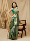 Multicolor Tusser Silk Digital Print Striped Saree with Unstitched Blouse - Hiral Fashion