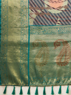 Multicolor Tusser Silk Digital Print Striped Saree with Unstitched Blouse - Hiral Fashion