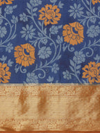 Blue Kanjeevaram Silk Digital Print Floral Saree with Unstitched Blouse - Hiral Fashion