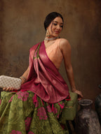 Olive Kanjeevaram Silk Digital Print Floral Saree with Unstitched Blouse - Hiral Fashion