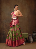 Olive Kanjeevaram Silk Digital Print Floral Saree with Unstitched Blouse - Hiral Fashion