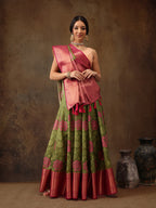 Olive Kanjeevaram Silk Digital Print Floral Saree with Unstitched Blouse - Hiral Fashion
