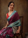Pink Kanjeevaram Silk Digital Print Floral Saree with Unstitched Blouse - Hiral Fashion