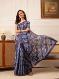 Hiral Fashion Blue Ikkat Kotha Silk Floral Digital Print Saree