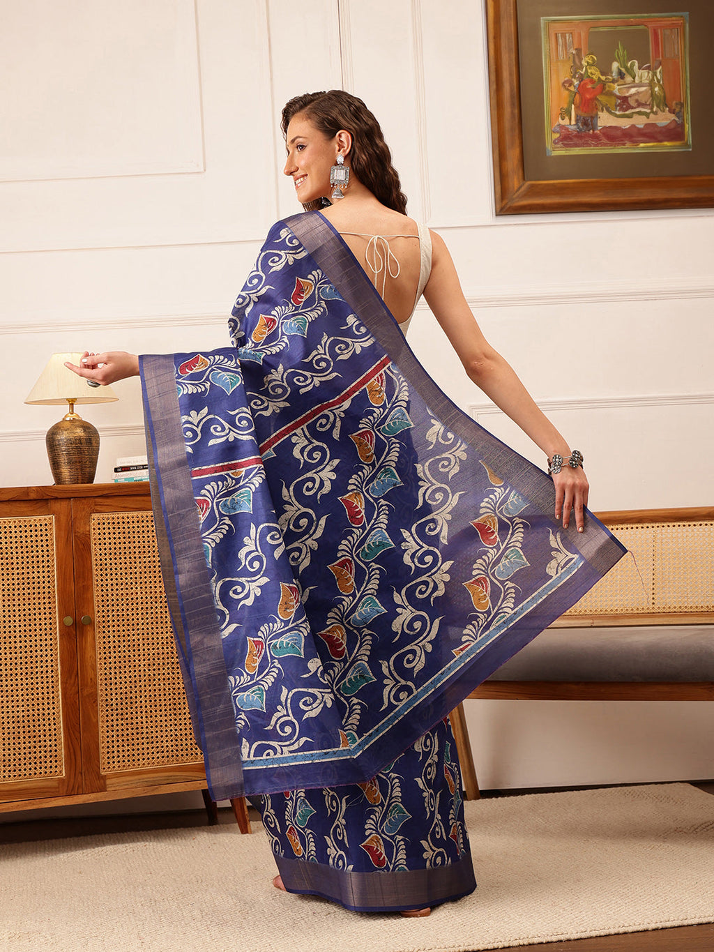Hiral Fashion Blue Ikkat Kotha Silk Floral Digital Print Saree