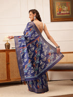 Hiral Fashion Blue Ikkat Kotha Silk Floral Digital Print Saree