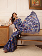 Hiral Fashion Blue Ikkat Kotha Silk Floral Digital Print Saree
