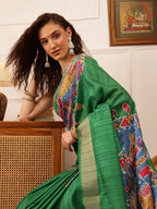 Hiral Fashion Green Ikkat Kotha Silk Floral Digital Print Saree