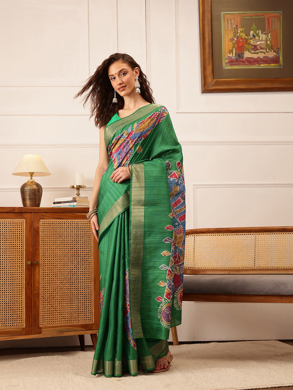 Hiral Fashion Green Ikkat Kotha Silk Floral Digital Print Saree