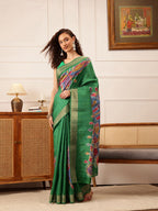 Hiral Fashion Green Ikkat Kotha Silk Floral Digital Print Saree