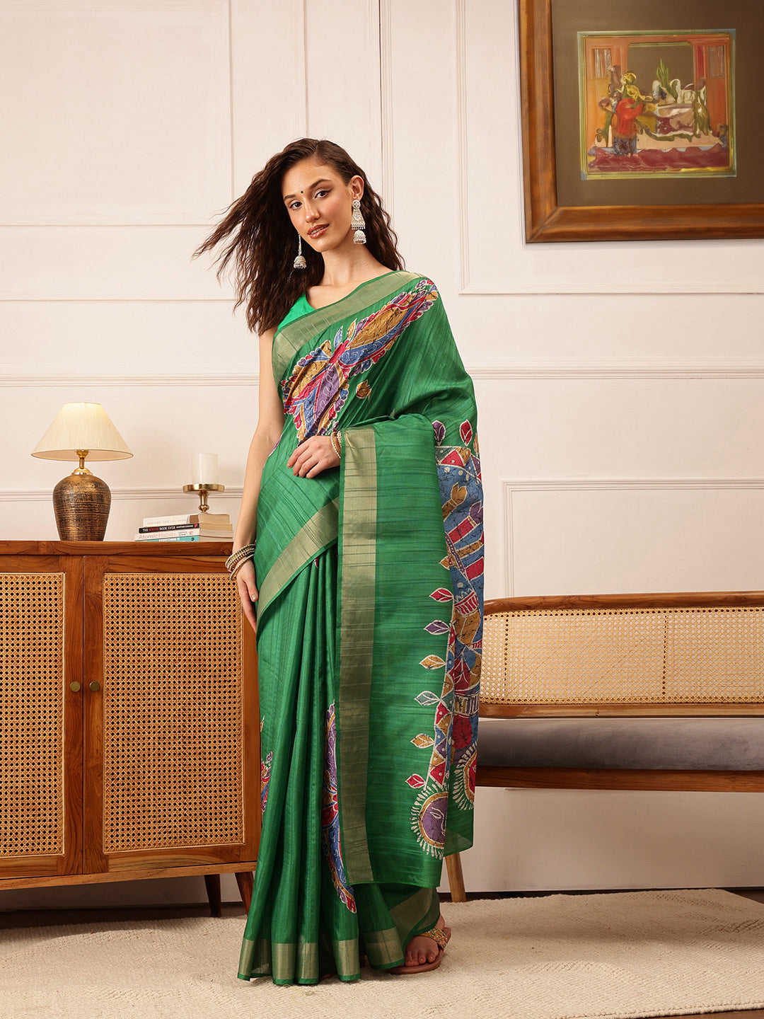 Hiral Fashion Green Ikkat Kotha Silk Floral Digital Print Saree