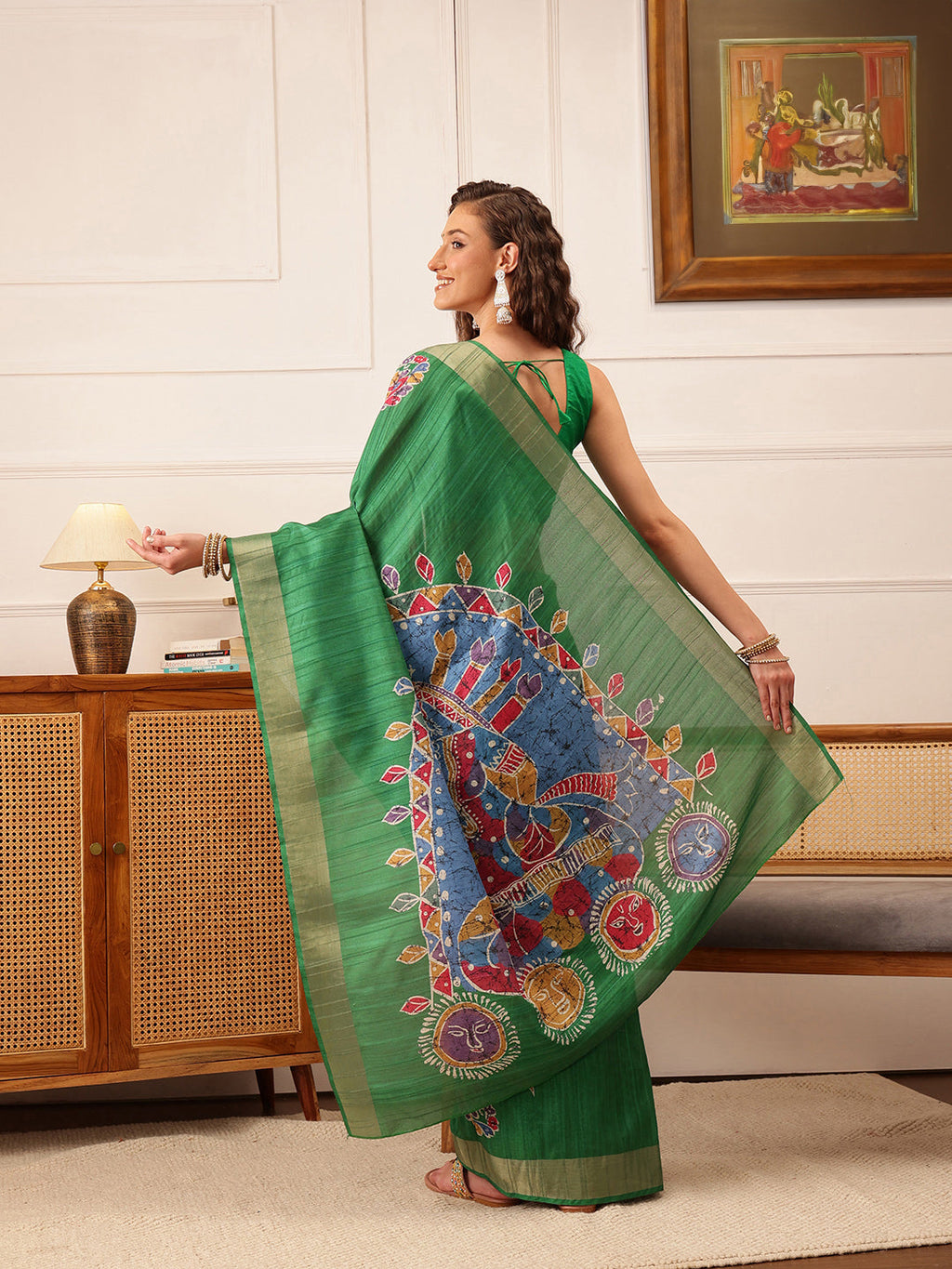 Hiral Fashion Green Ikkat Kotha Silk Floral Digital Print Saree