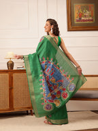 Hiral Fashion Green Ikkat Kotha Silk Floral Digital Print Saree