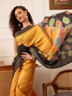 Hiral Fashion Mustard Ikkat Kotha Silk Floral Digital Print Saree