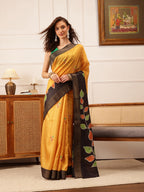 Hiral Fashion Mustard Ikkat Kotha Silk Floral Digital Print Saree