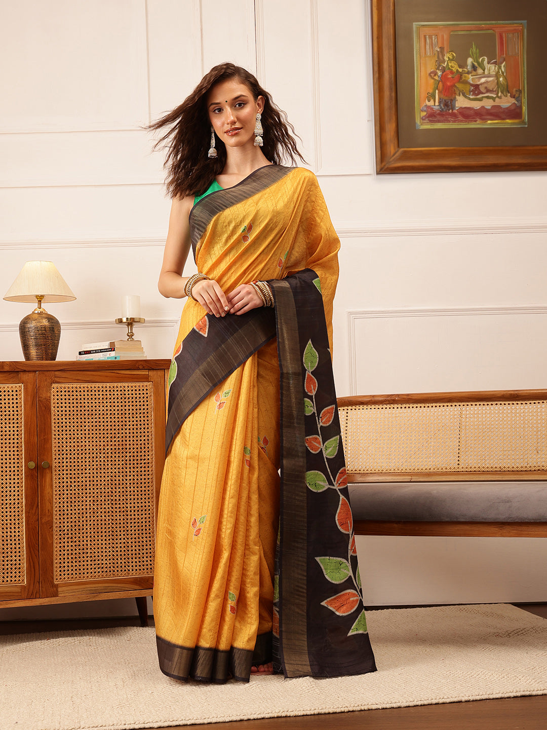 Hiral Fashion Mustard Ikkat Kotha Silk Floral Digital Print Saree