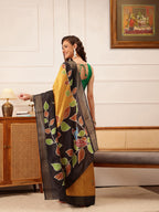 Hiral Fashion Mustard Ikkat Kotha Silk Floral Digital Print Saree