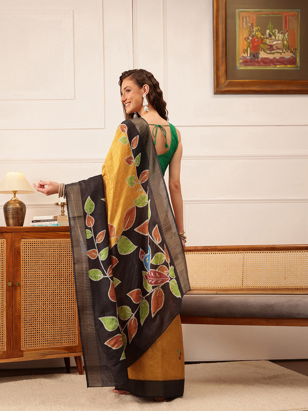 Hiral Fashion Mustard Ikkat Kotha Silk Floral Digital Print Saree