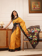 Hiral Fashion Mustard Ikkat Kotha Silk Floral Digital Print Saree