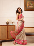 Hiral Fashion Beige Ikkat Kotha Silk Floral Digital Print Saree
