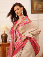 Hiral Fashion Beige Ikkat Kotha Silk Floral Digital Print Saree
