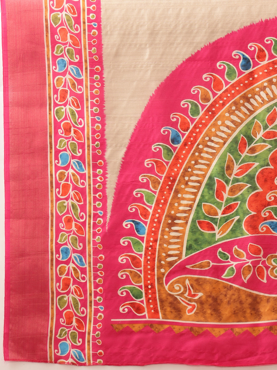 Hiral Fashion Beige Ikkat Kotha Silk Floral Digital Print Saree