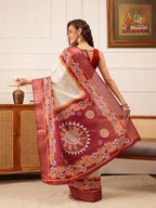 Hiral Fashion Off White Ikkat Kotha Silk Floral Digital Print Saree