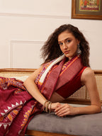 Hiral Fashion Off White Ikkat Kotha Silk Floral Digital Print Saree
