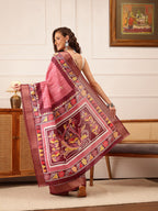 Hiral Fashion Pink Ikkat Kotha Silk Floral Digital Print Saree