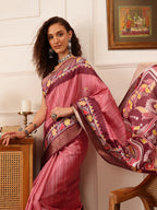 Hiral Fashion Pink Ikkat Kotha Silk Floral Digital Print Saree