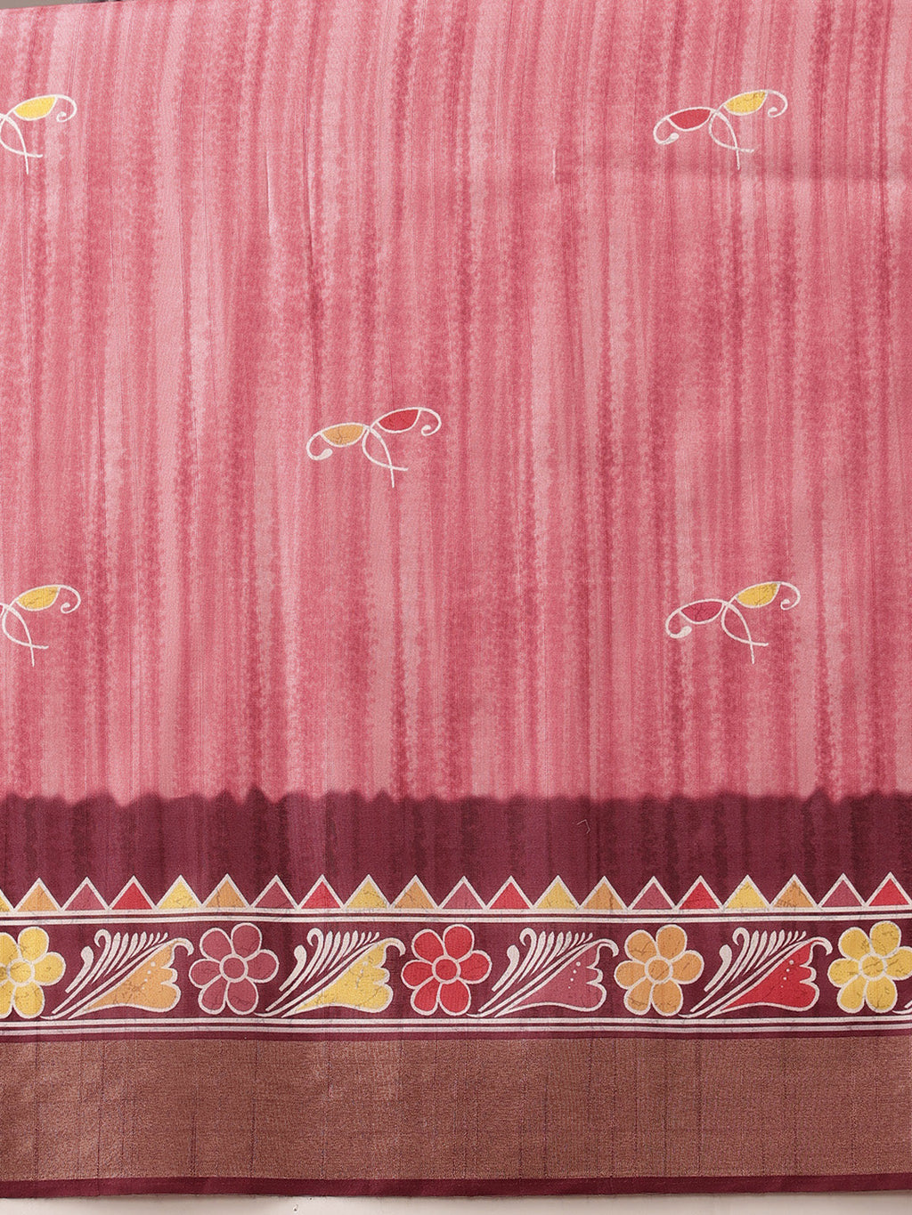 Hiral Fashion Pink Ikkat Kotha Silk Floral Digital Print Saree