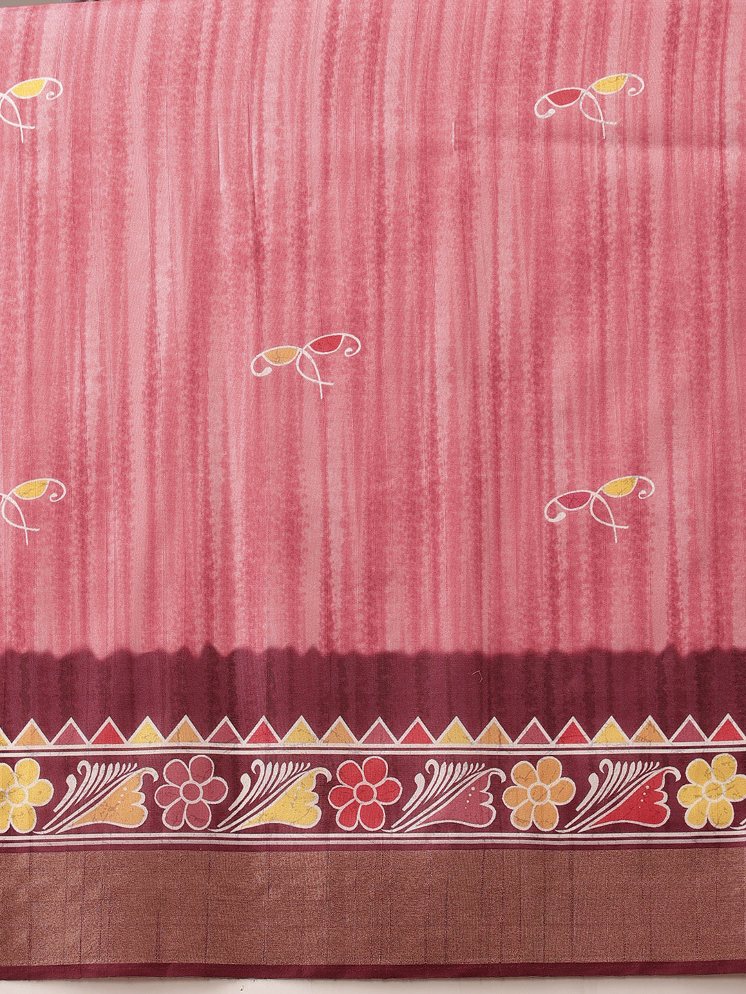 Hiral Fashion Pink Ikkat Kotha Silk Floral Digital Print Saree